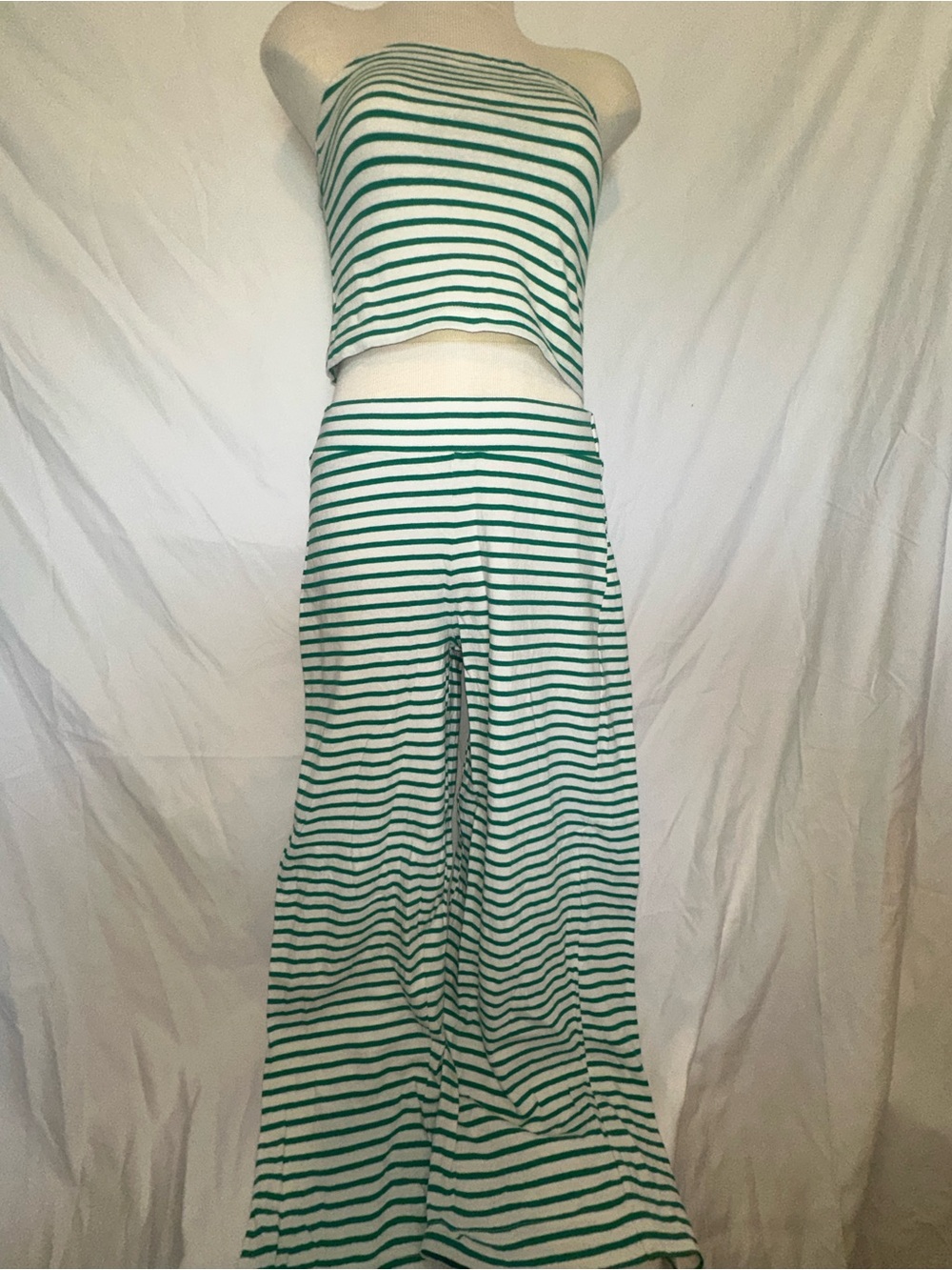 Striped Green and White Maxi Skirt - Flowy Summer Skirt